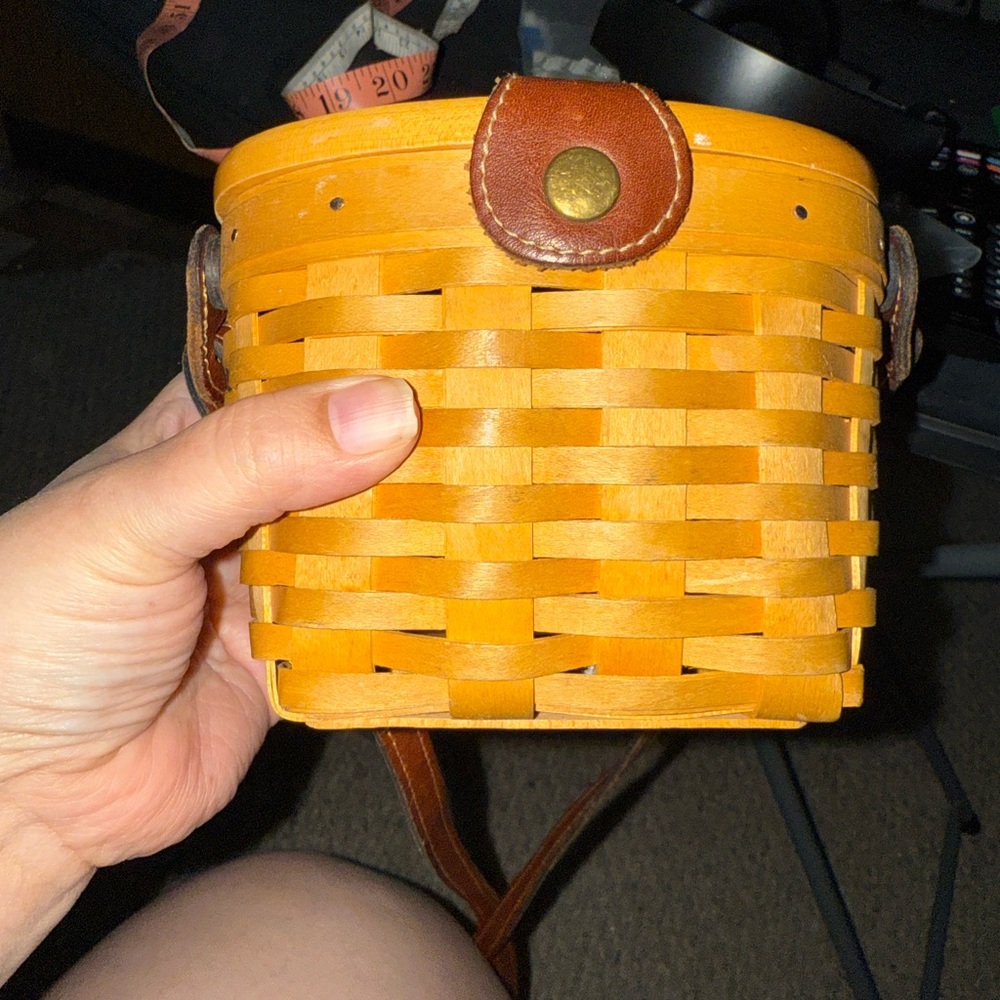 Longaberger Tan Woven Basket with Brown Accents